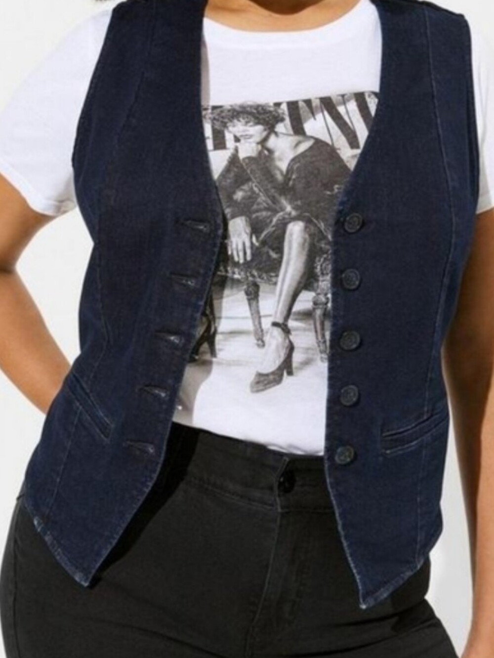 studio by torrid Button Front Dark Denim Vest Like New